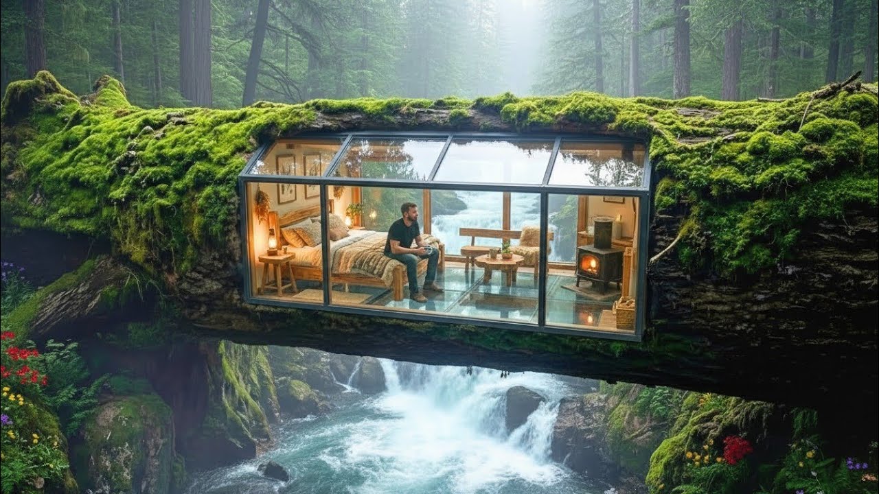 He Built a Hidden House on a Mountain Bridge 😱 | Silent Life Above the Valley (ASMR)