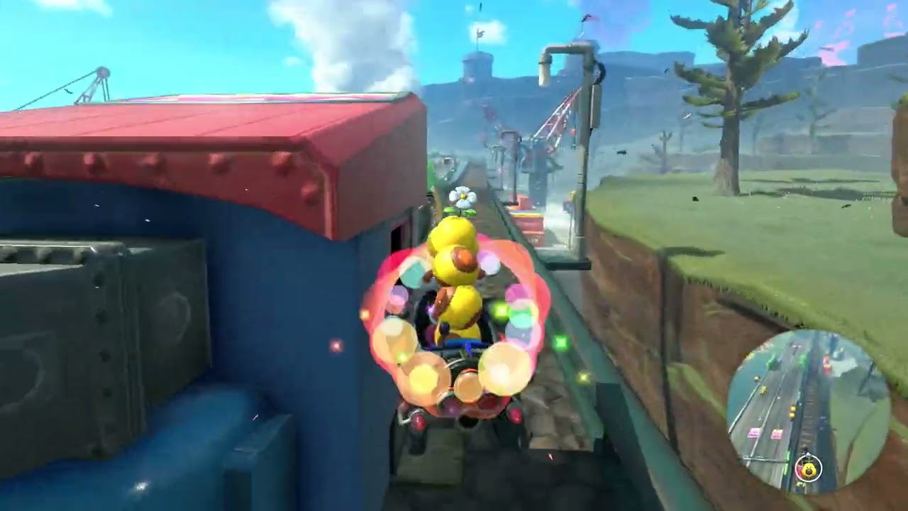 Wiggler Jumps Over A Sunshine Railway Class C58 Class on A Bridge (Mario Kart World)