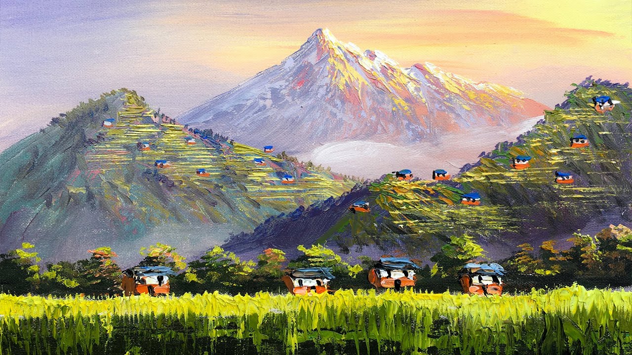Nepali Painting | Painting a Beautiful Mountain Landscape with Acrylics | Art Candy | Nepali Artist
