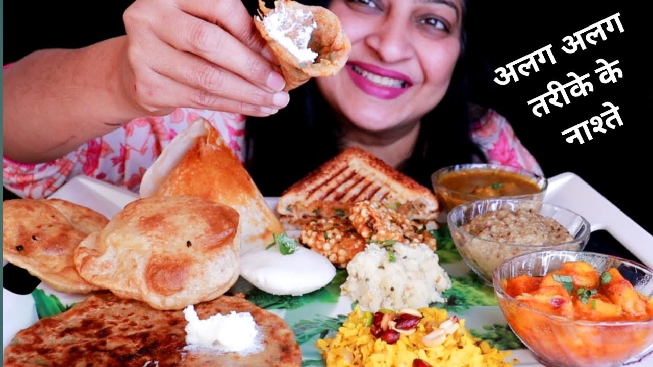 *ASMR*EATING DIFFERENT TYPES OF BREAKFAST ITEMS|PRATHA,ALOO POORI,POHA,UPMA,IDLY, SANDWICH,VADA,DOSA