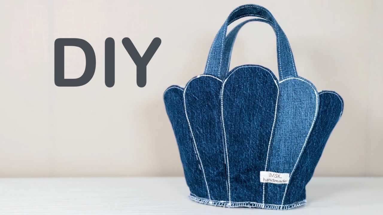 【トートバッグの作り方】シェルみたいなデザインのデニムハンドバッグ👜フォルムが可愛い❣️｜sewing tutorial