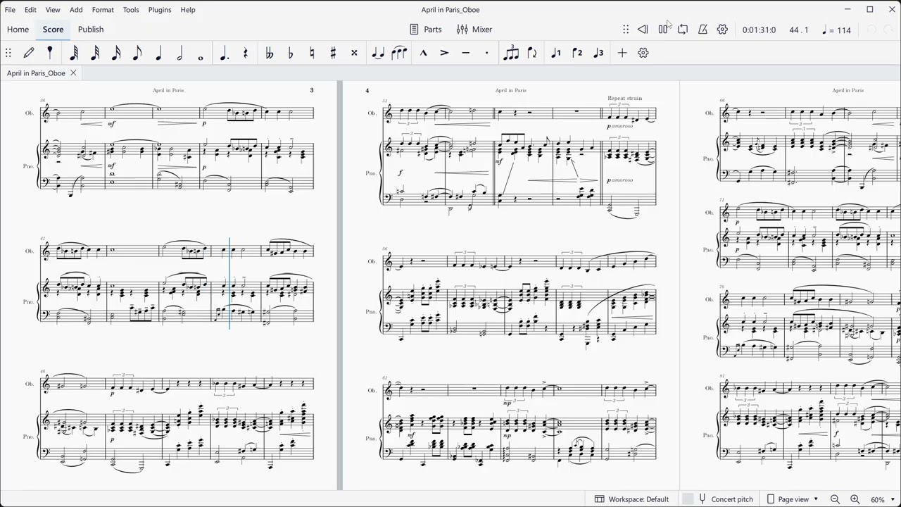April in Paris (E.Y. Harburg & Vernon Duke). Sheet music for oboe and piano.