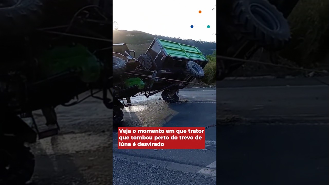 Veja o momento em que trator que tombou perto do trevo de I&uacute;na &eacute; desvirado na BR-262.