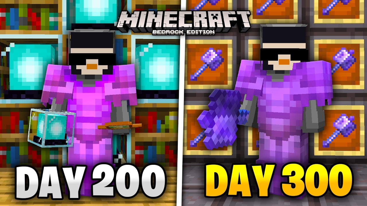 I Survived 300 Days of HARDCORE Minecraft Bedrock...