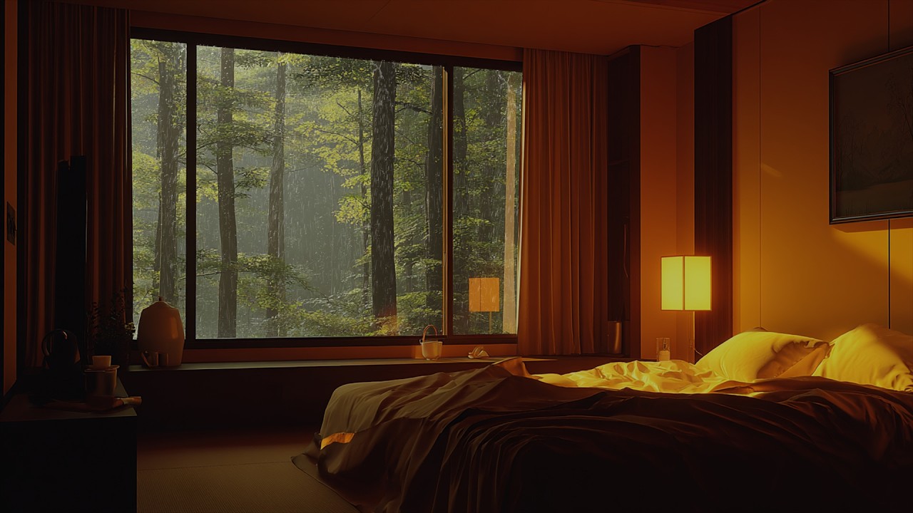 Gentle Rain Passing Through a Forest Room | A Calm Night Ambience for Deep Sleep