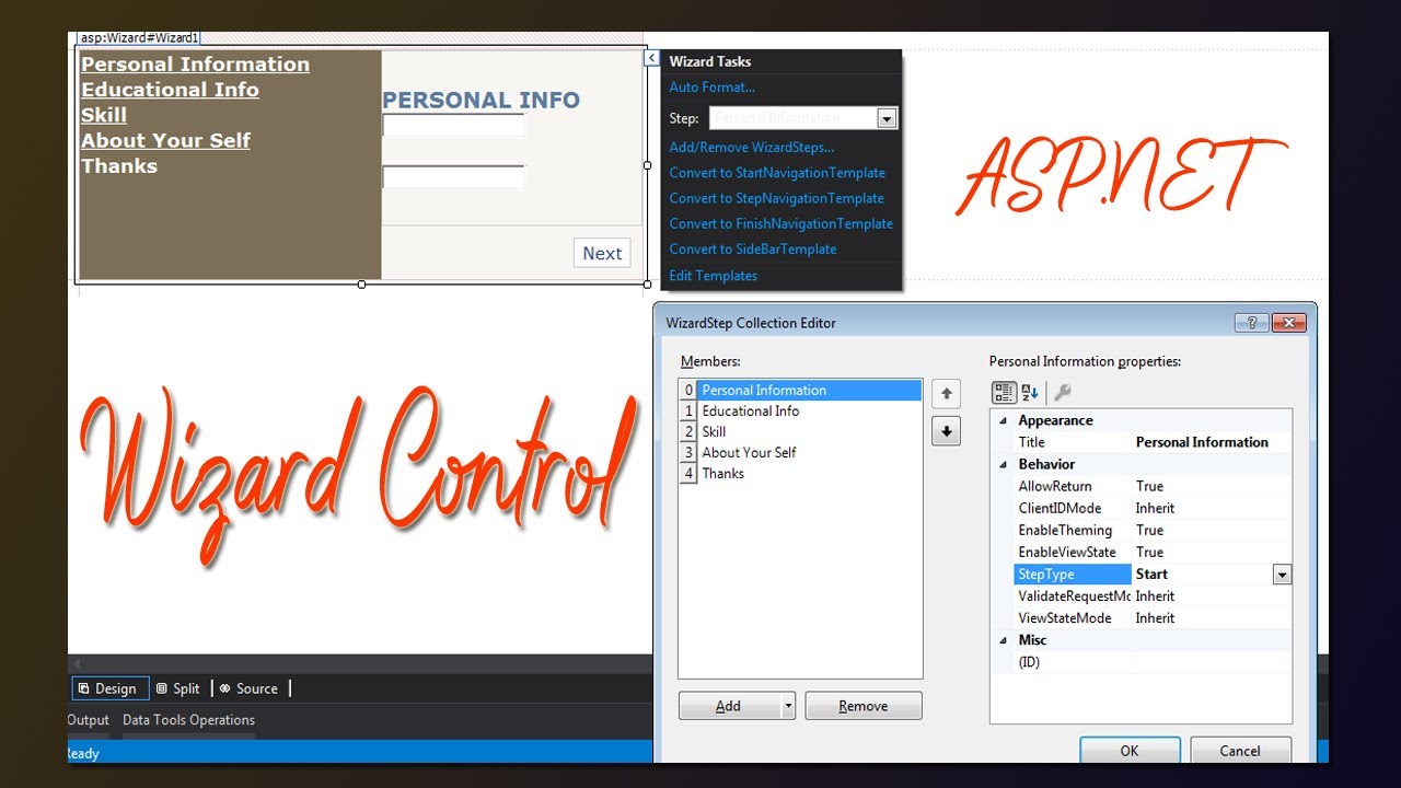 wizard control in asp net || Simple Project Using Wizard Control in ASP.NET || web development