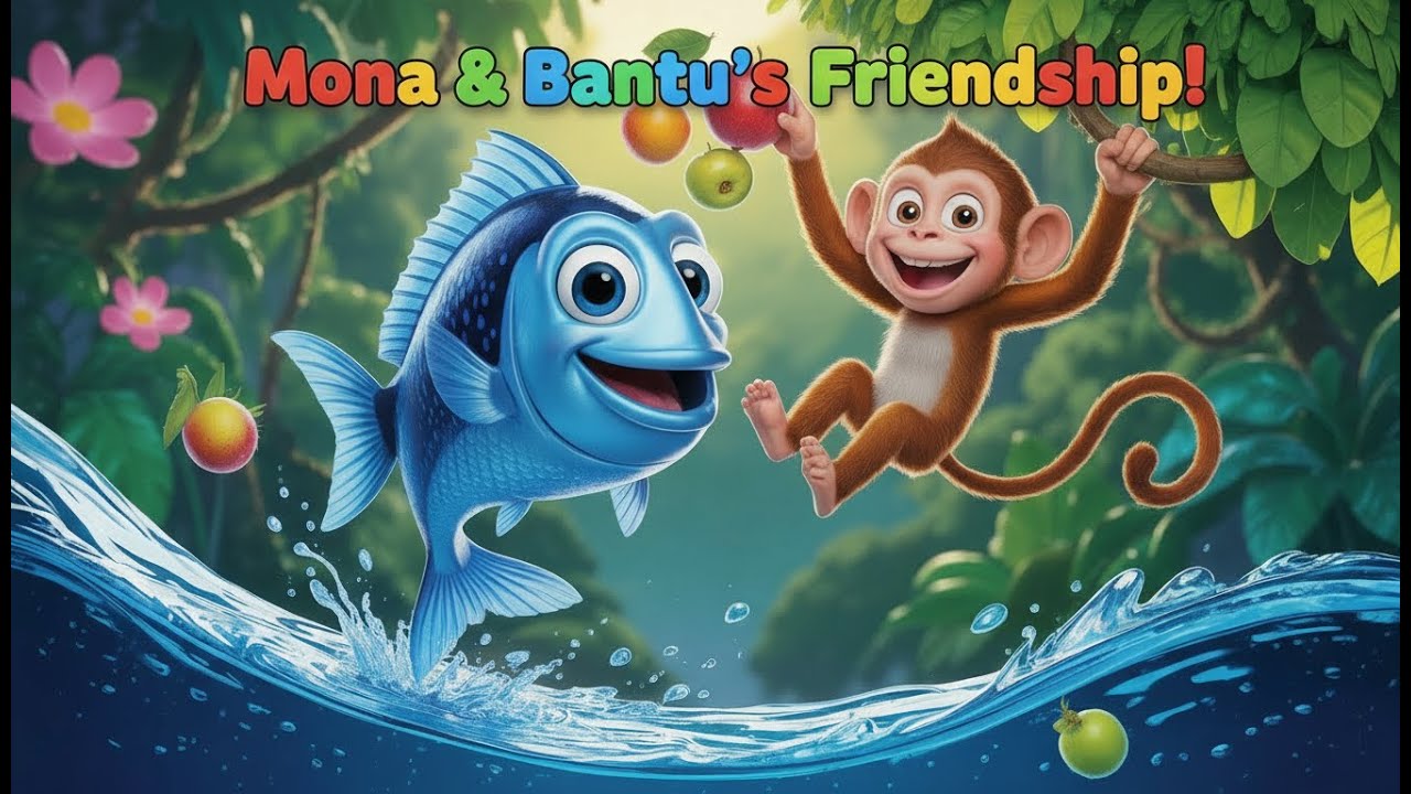 Mona & Bantu’s Jungle Adventure | Fun Kids Song & Animated Poem 🌴🐒🐟 #kidsanimation  #cartoonforkids