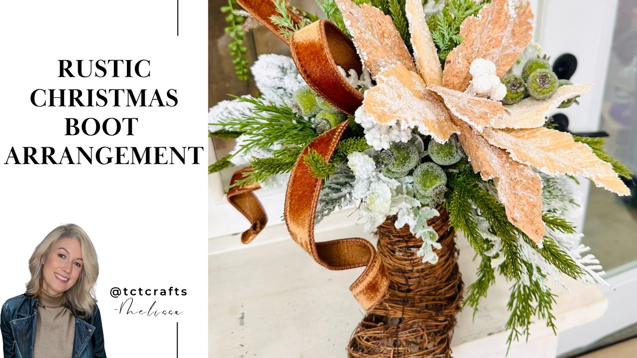 Rustic Woodland Christmas Boot Arrangement I Cozy Winter Floral Design DIY