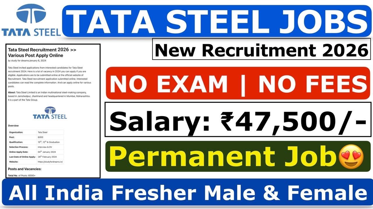 Tata Steel Recruitment 2026 | Tata Steel Hiring 2026 | Tata Steel Job Vacancy 2026 | Freshers Job