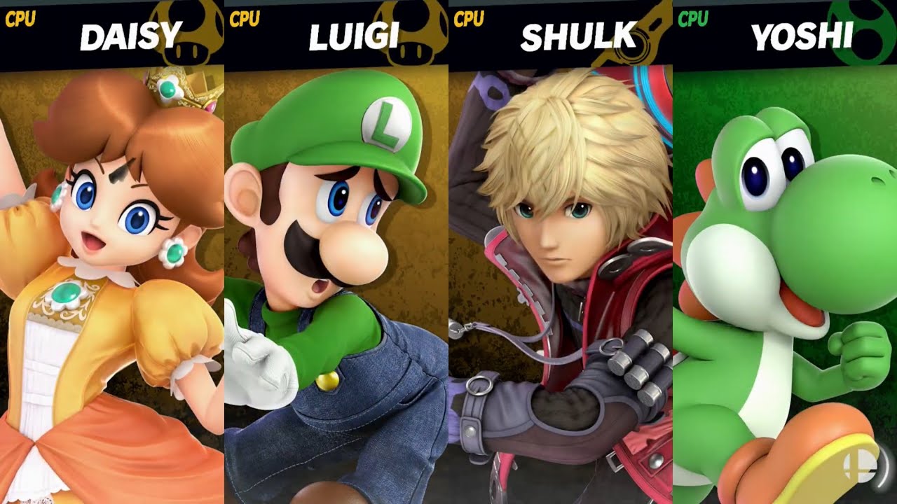 Super Smash Bros. Ultimate - Daisy, Luigi, and Shulk vs Yoshi