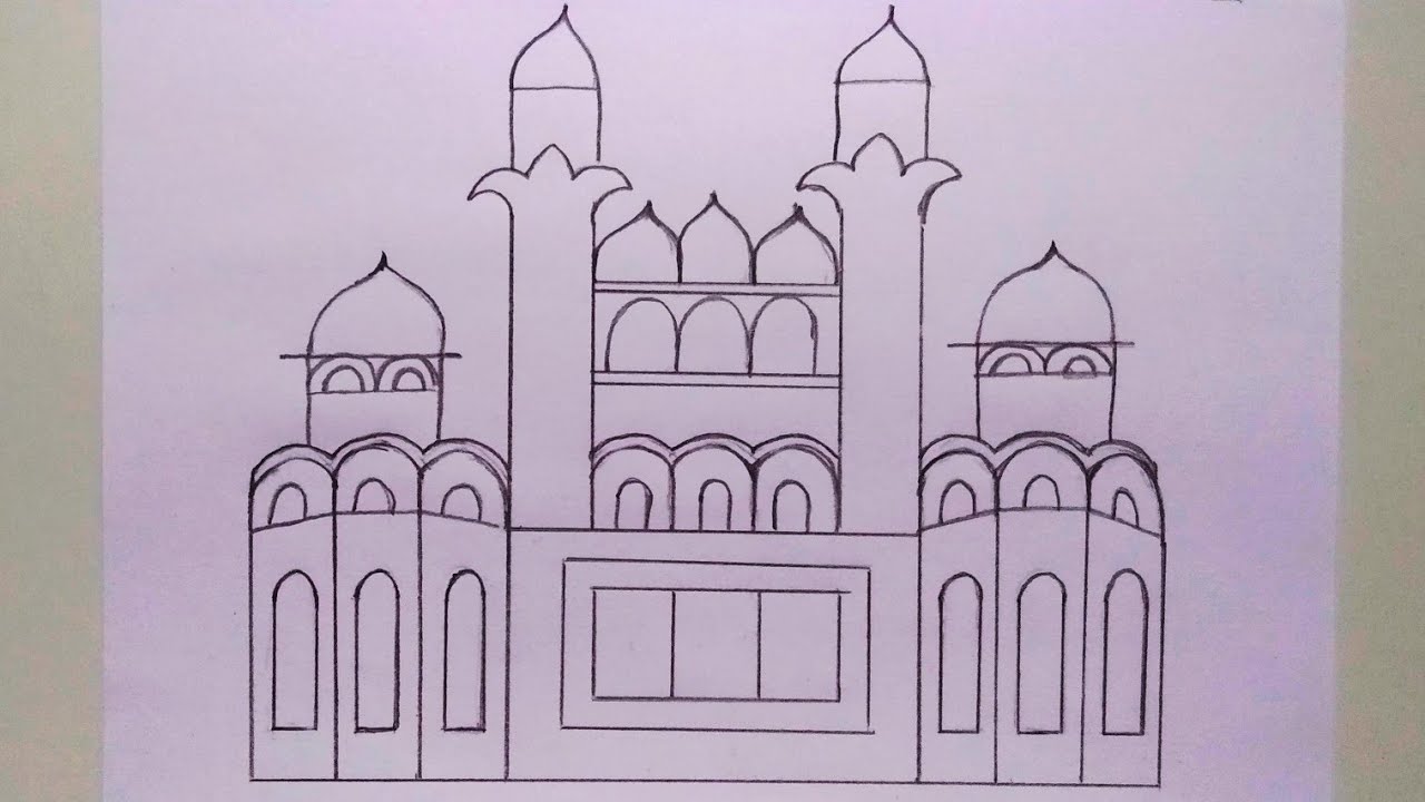red fort - lal qila drawing easy (part  -1)