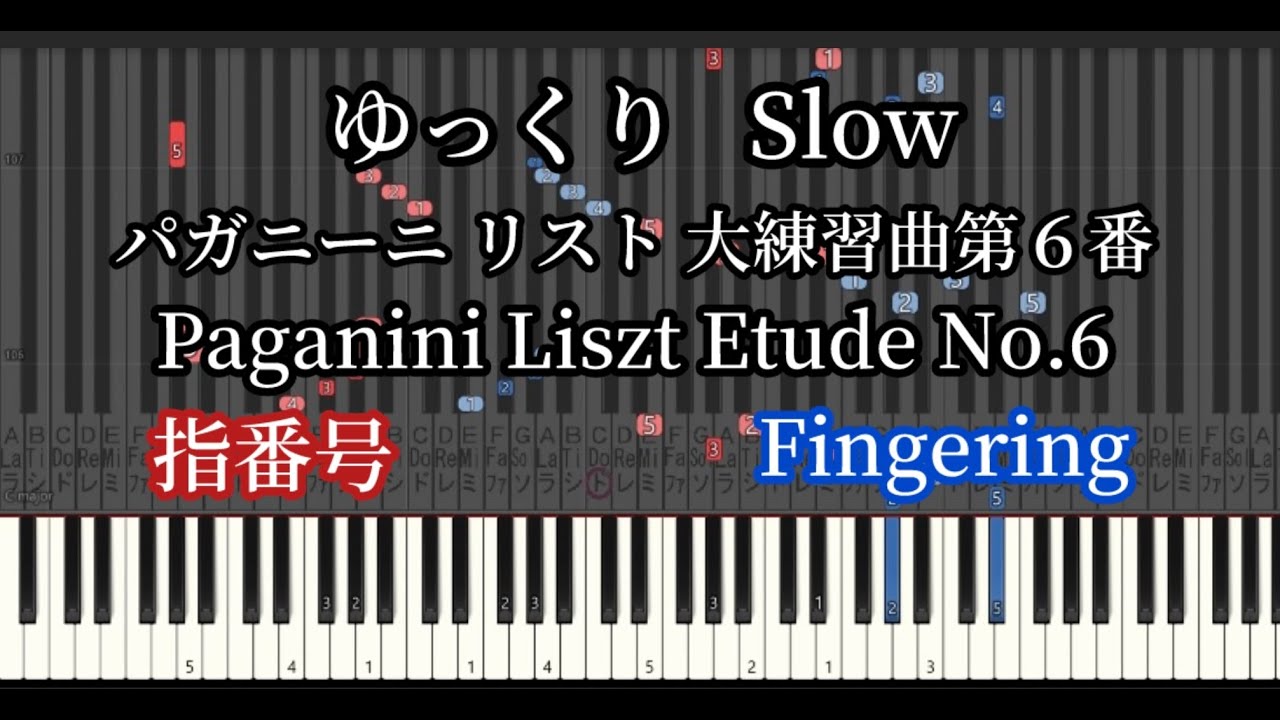 Paganini Liszt Etude No.6 Медленный темп пиано-урок. Номера пальцев【MIDI】
