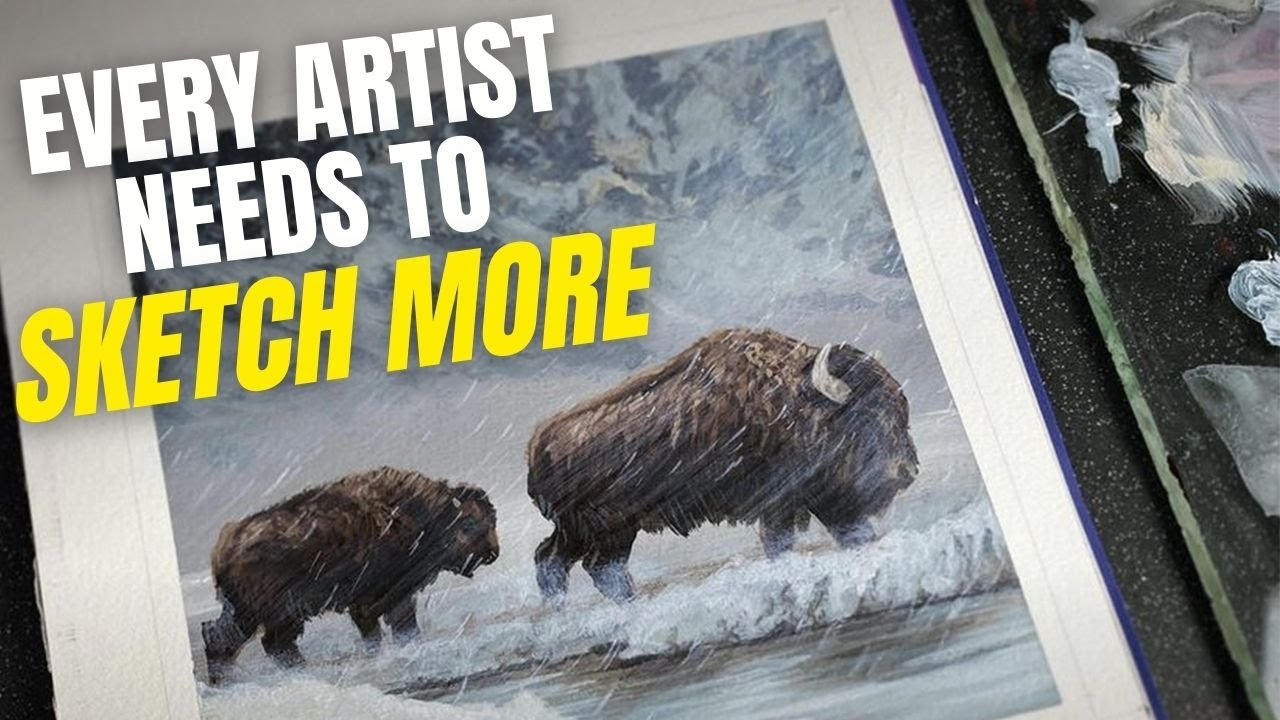 The Importance of Painting Sketches || Bison in the Snow Acrylic Painting Sketch.