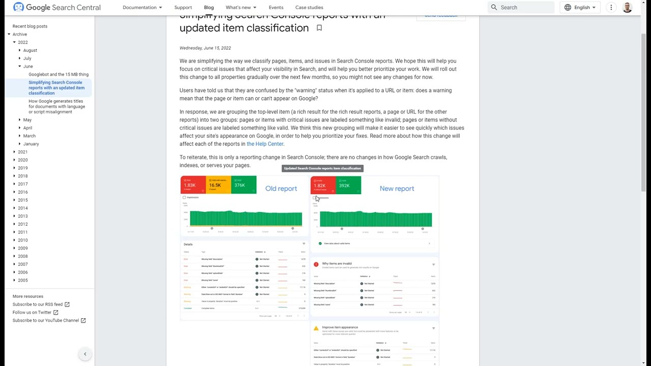 Simplifying Search Console Coverage reports with an updated item classification
