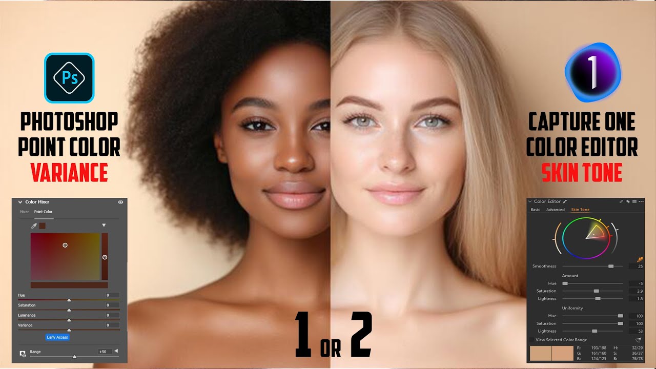 Point Color or Skin Tone Uniformity—Best Pro Way to Equalize Skin Tone | Photoshop vs Capture one