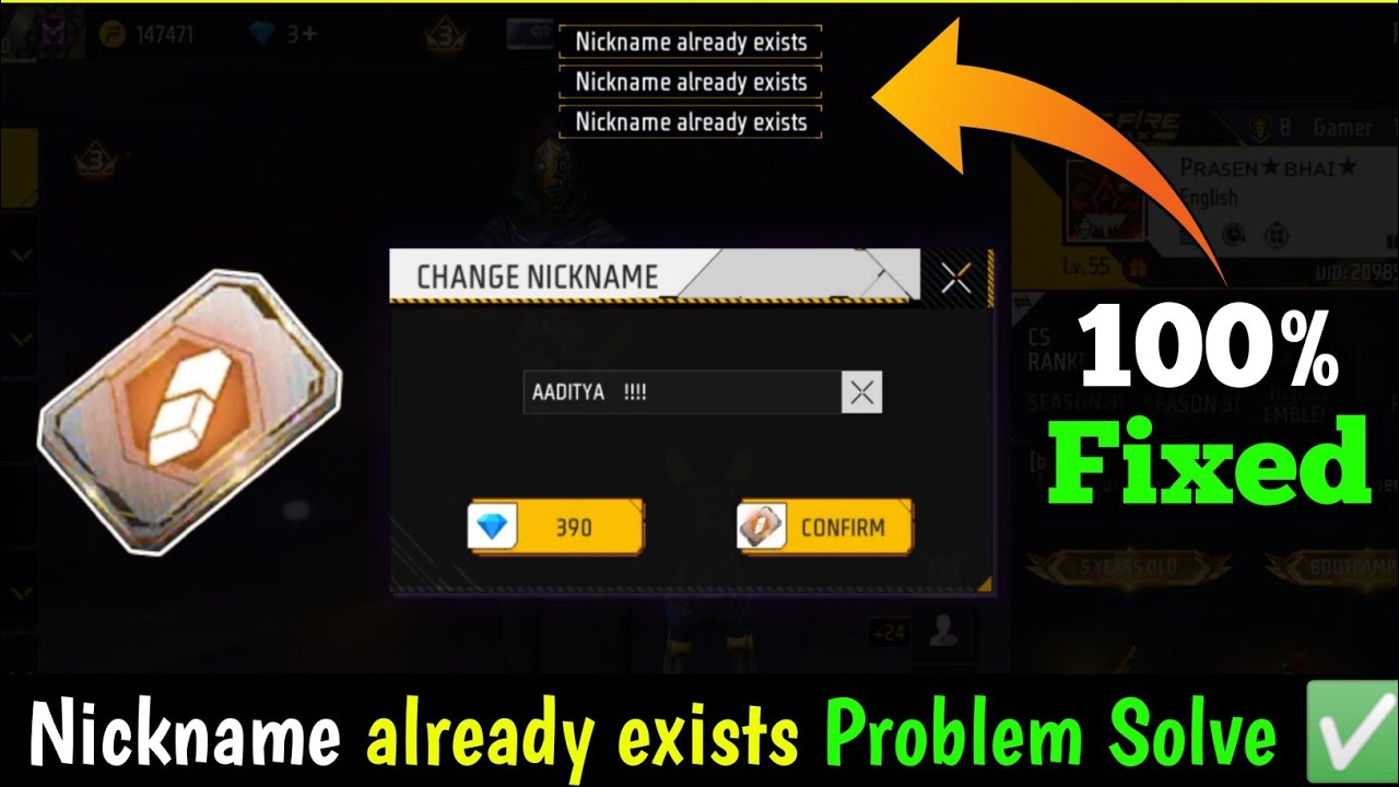 Free Fire Nickname Already Exists Problem | Free Fire Mein Name Change Nahi Ho Raha