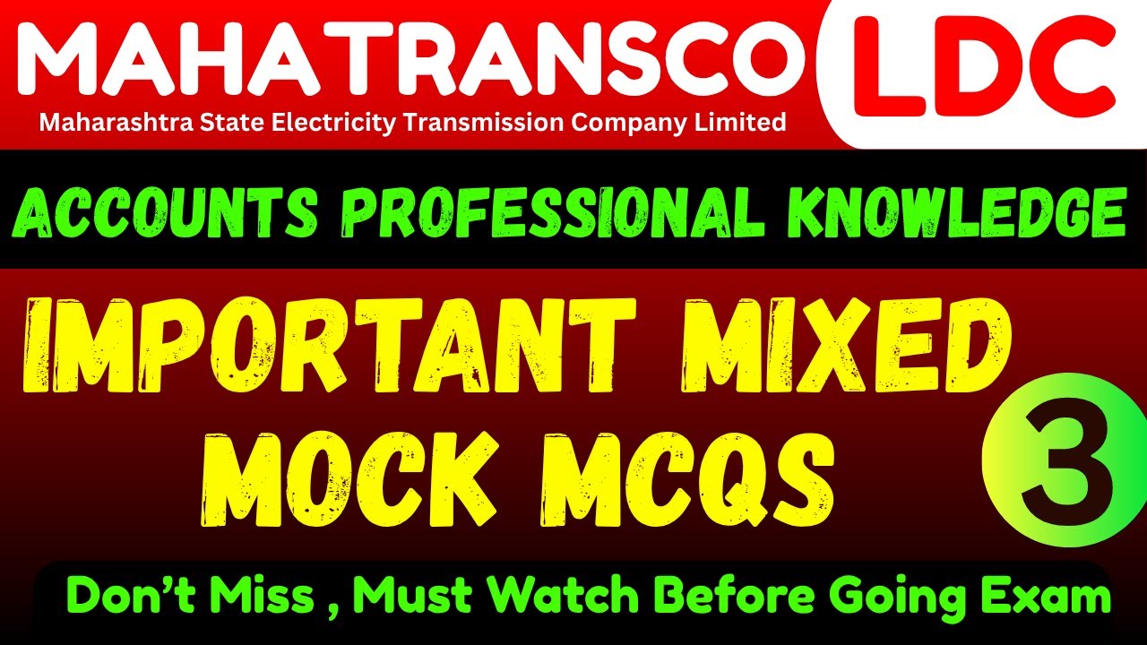 50 Important Accounts and Finance MCQS | Mahatransco LDC Mock Test Accounts and Finance