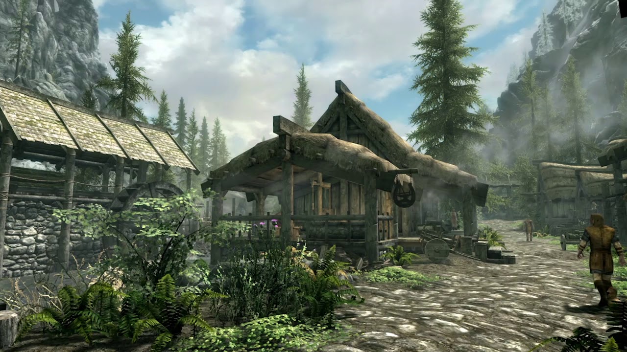 Skyrim - Riverwood Ambiance (music, blacksmith, wind, river, live wallpaper)