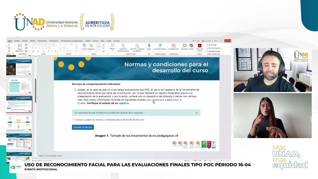 Uso de reconocimiento facial para las  evaluaciones Finales tipo POC periodo 16-04.