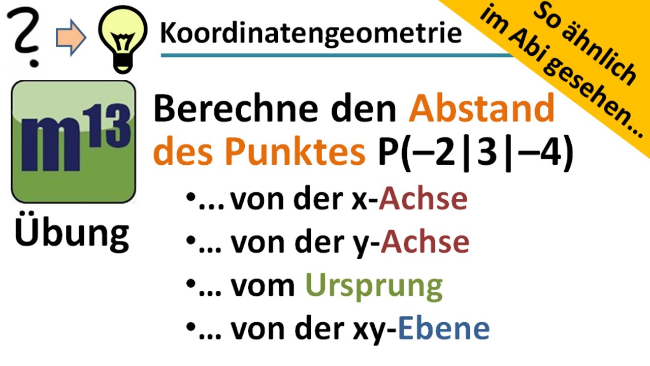 Abstand eines Punkt von Koordinatenachse, Koordinatenebene und Ursprung (So ähnlich im Abi gesehen)