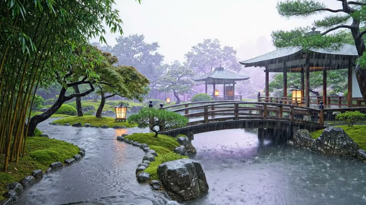 Fall Asleep in 5 Minutes |🌧️ Heavy Rain in a Japanese Garden | Ambience for Deep Sleep