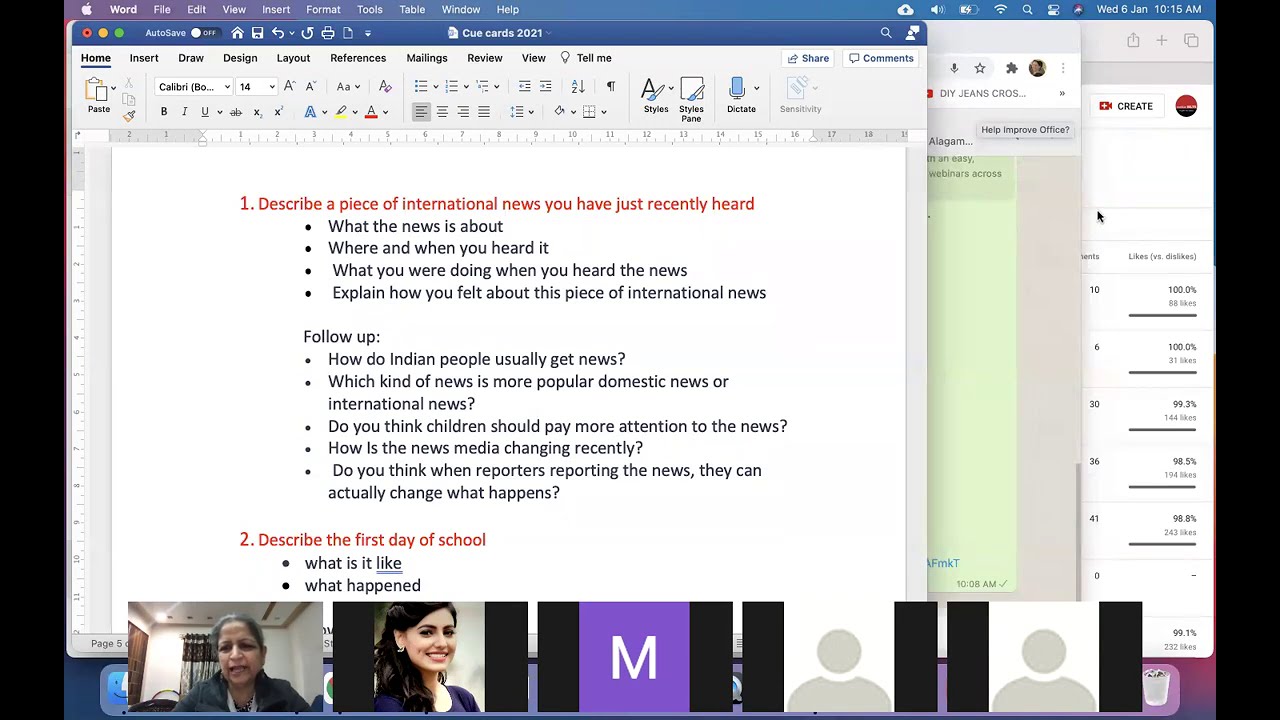 Cue cards Jan to April 2021 class 6 January