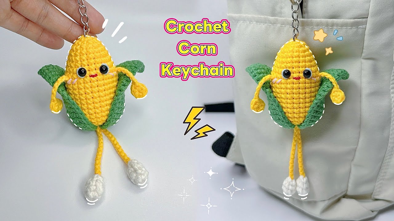 Crochet Long-Limbed Corn Keychain 🌽| Step-by-Step Tutorial