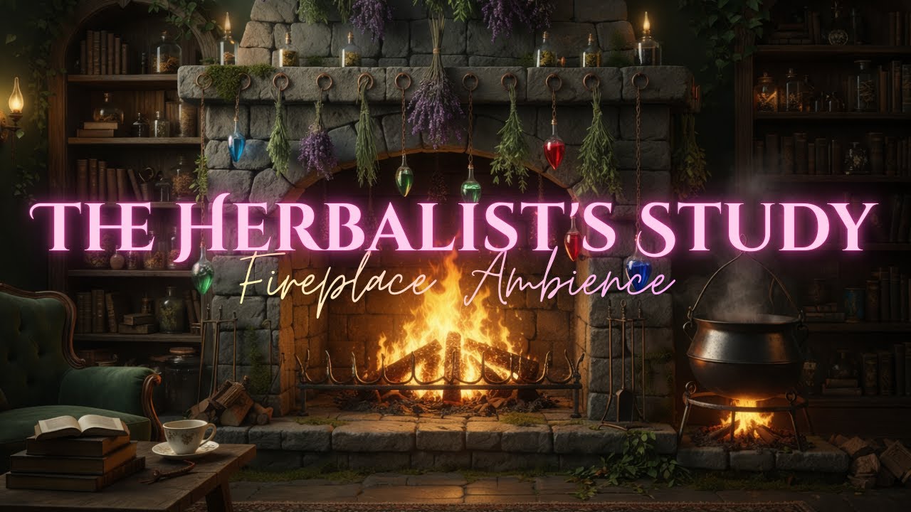 The Herbalist’s Secret Study 🌿 Dark Fireplace Ambience | Gothic Study & Crackling Fire