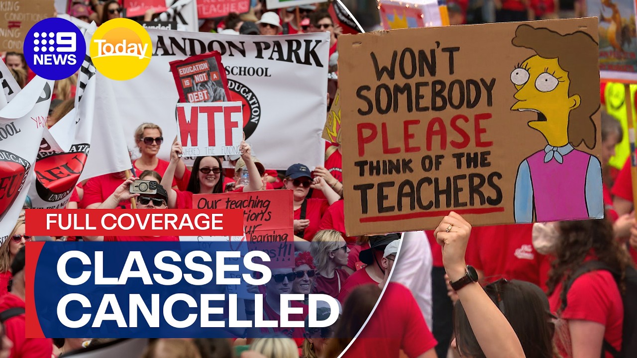 School's out for hundreds of thousands of students as teachers walk off the job | 9 News Australia