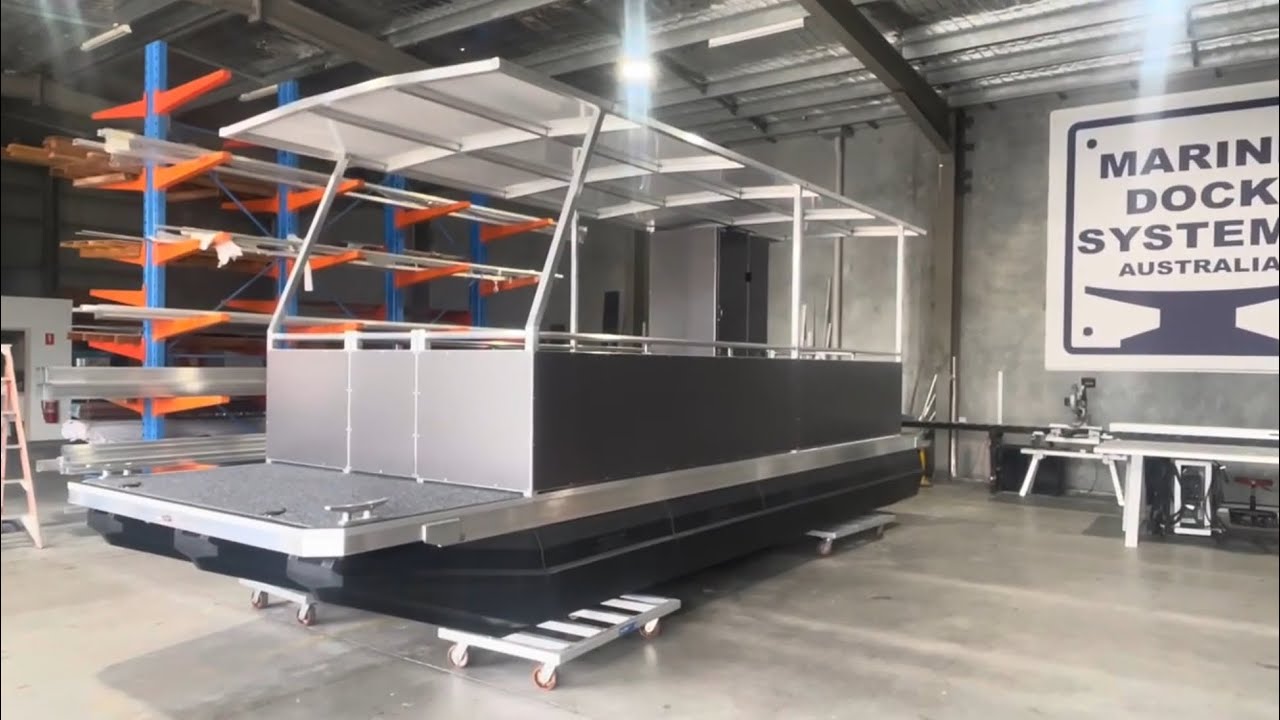 7.4 mtr pontoon boat poly pontoons Australian made aluminium frame with composite panels.