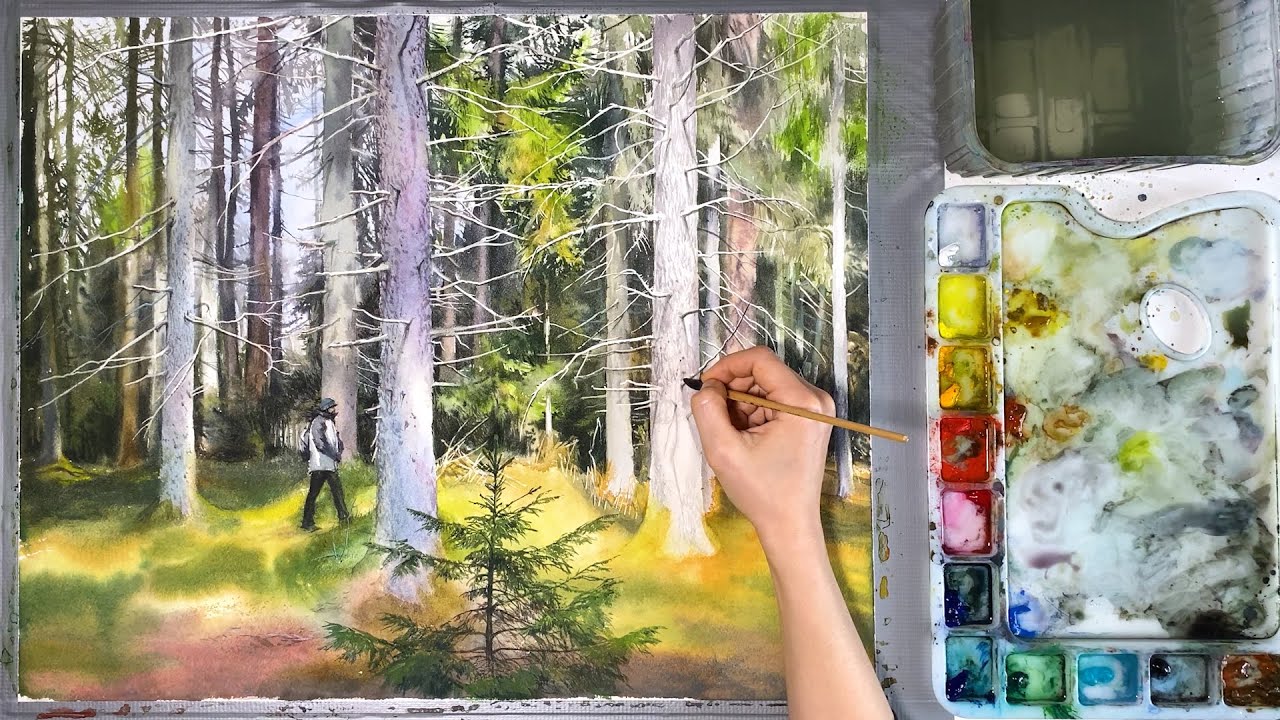 WATERCOLOR PAINTING| Forest landscape