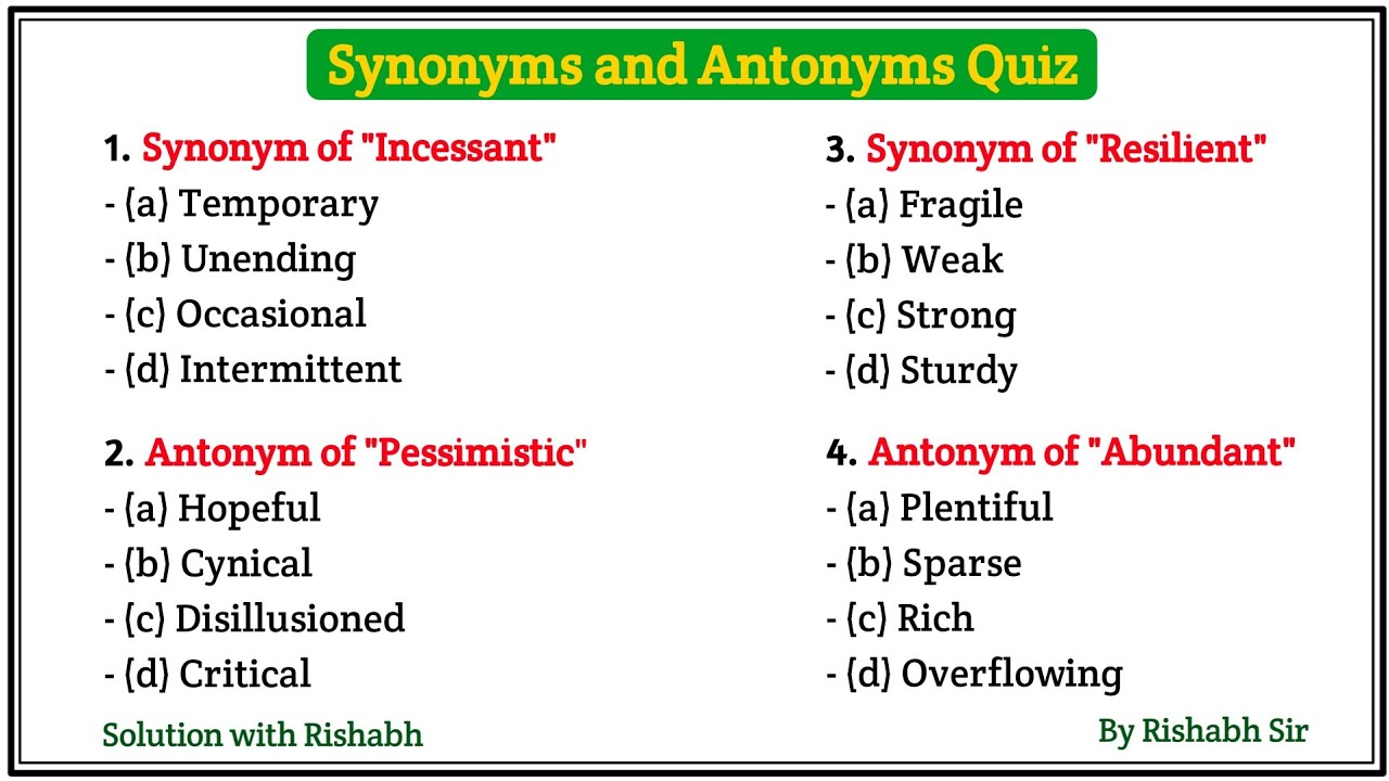 Synonyms & Antonyms Quiz | Antonyms and Synonyms for All Competitive Exams | Antonyms and Synonyms