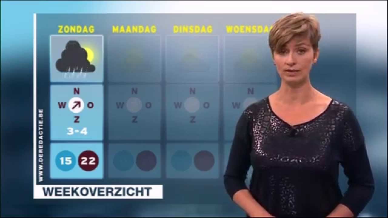 Weervrouw Sabine Hagedoren op 9 augustus 2014 met weerbericht voor Vlaanderen