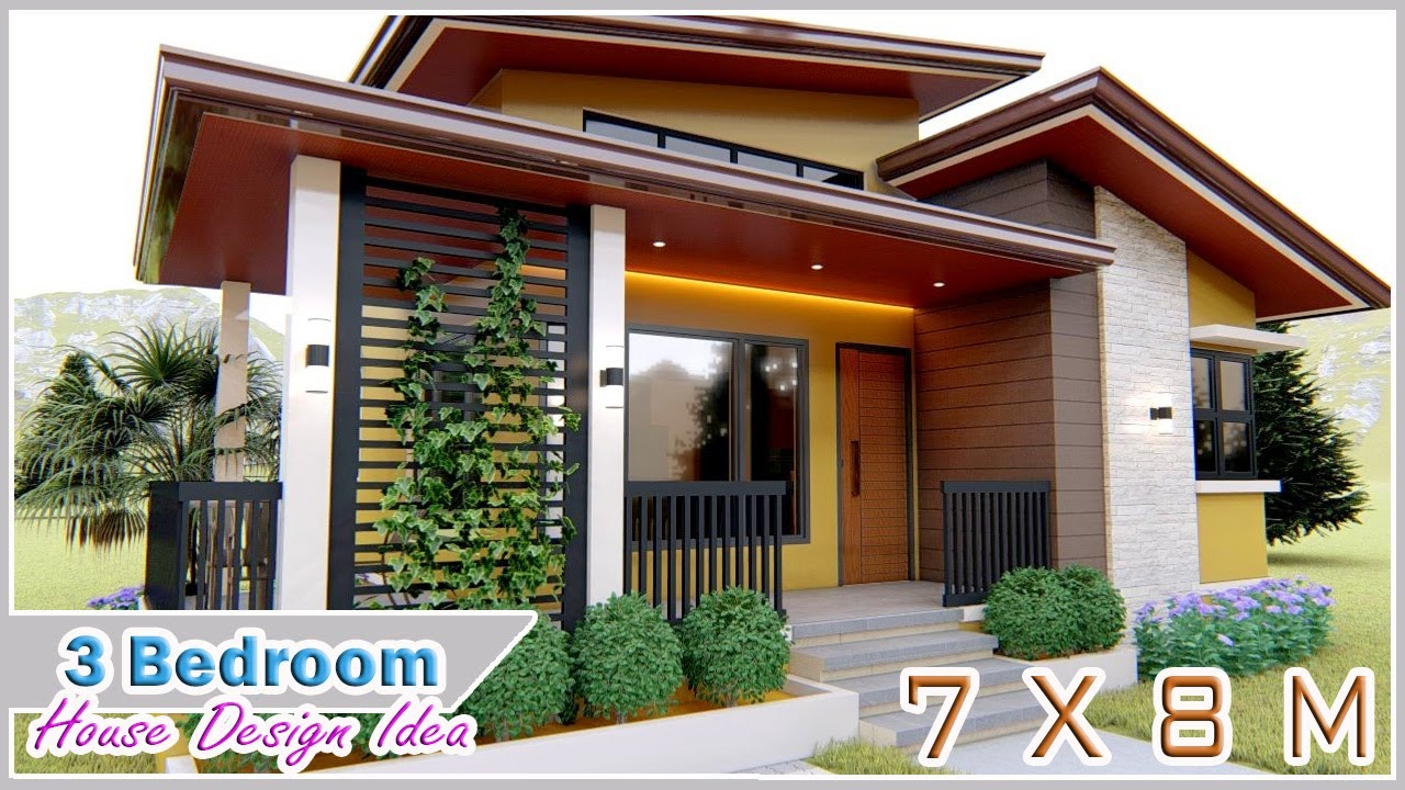 SMALL HOUSE DESIGN | 7 x8 meters (22.9 x 26.2 ft) 3 Bedroom | with Loft & High Ceiling