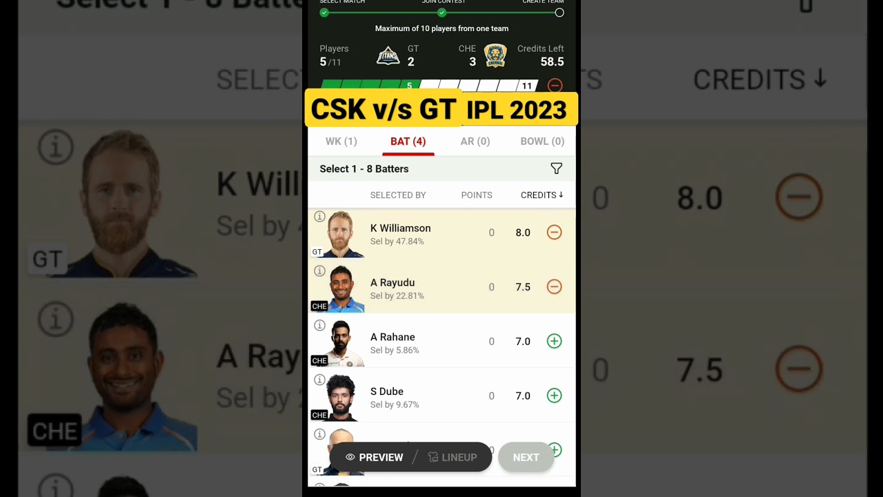 CSK V/S GT #dream11 #playing11 #best team #match #prediction