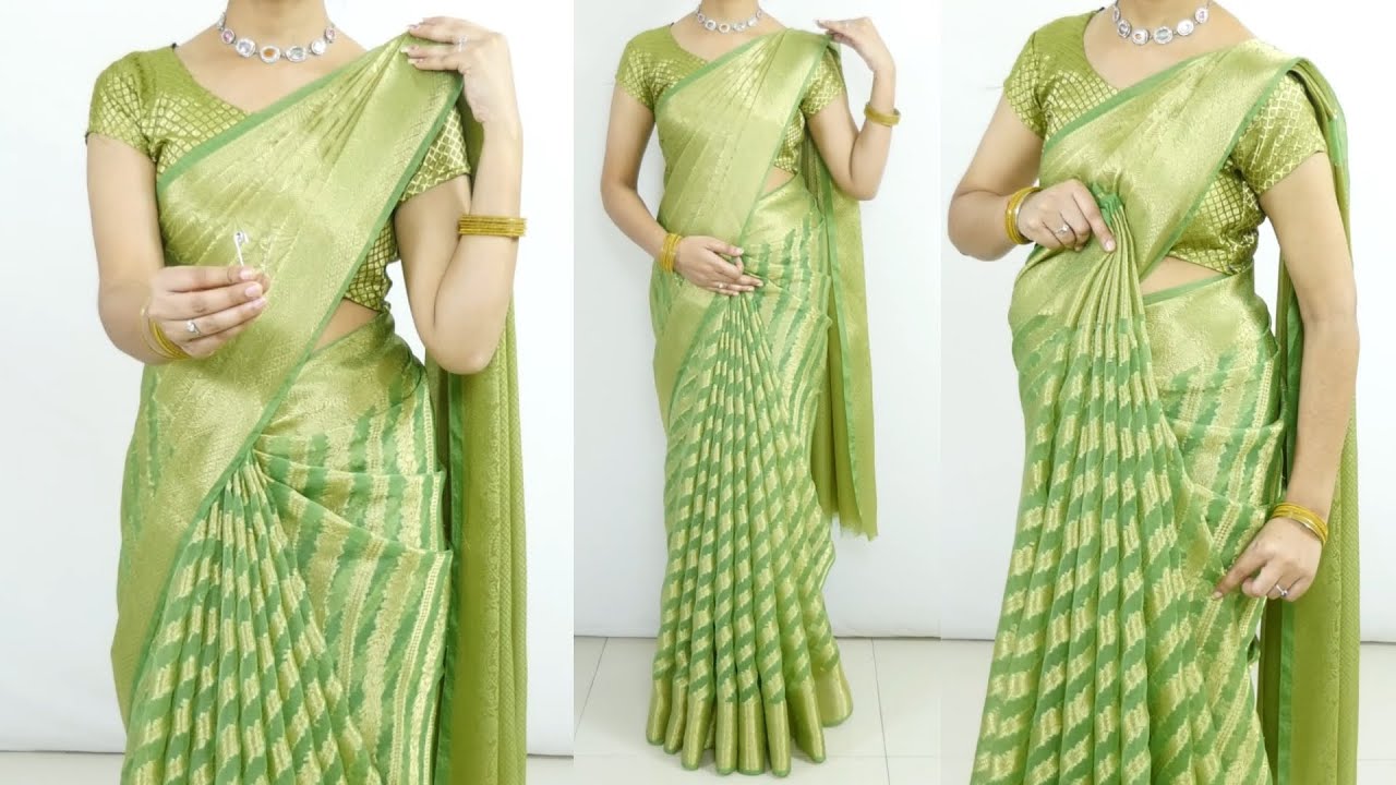 🤩 Organza Saree Draping to Look Slim & Tall With Simple Style & Perfect for Weddings & Partie#saree