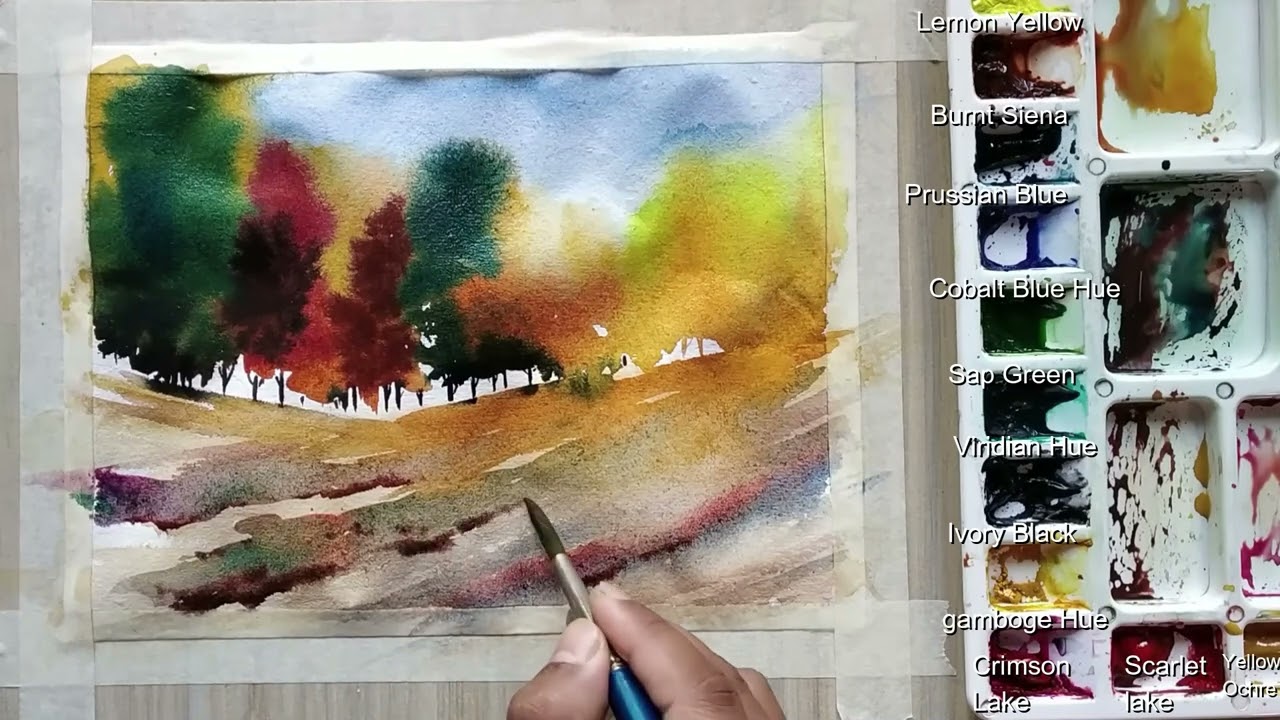 How to paint loose watercolor tree landscape painting | easy and quick painting