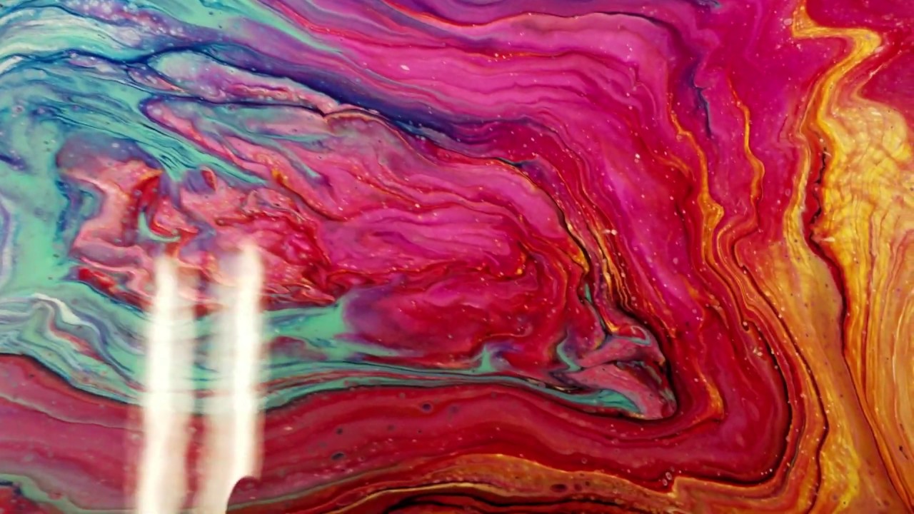 Acrylic Pour Painting  - "Kiss" Tree Ring Pour Method, Warm and Cool Colors