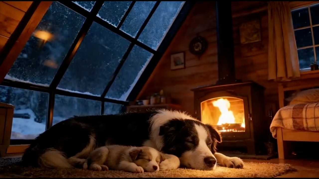 Snow Storm Sleep Sounds (8H) | Wood Stove Fireplace Crackling | Cozy Cabin Night - Let Go Now