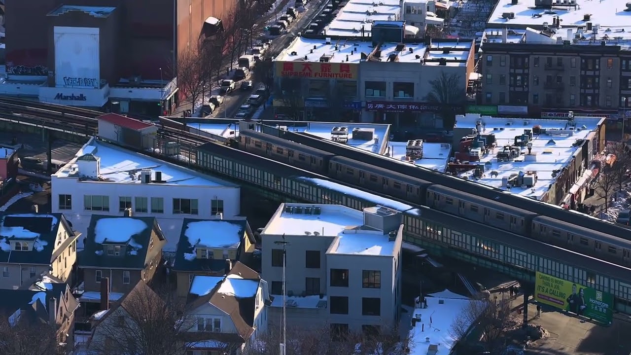 18th ave subway (train) station in Brooklyn aerial views.#dronevideo #bensonhurst #nycsubway