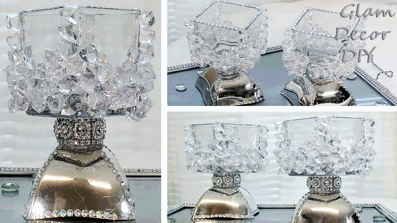 Dollar Tree DIY Glam Faux Mirror Icy Candle Holders