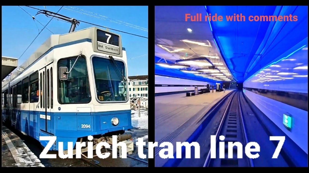 Zurich tram line 7 | Full ride with underground stations | Stettbach to Wollishofen | 🇨🇭 Switzerland