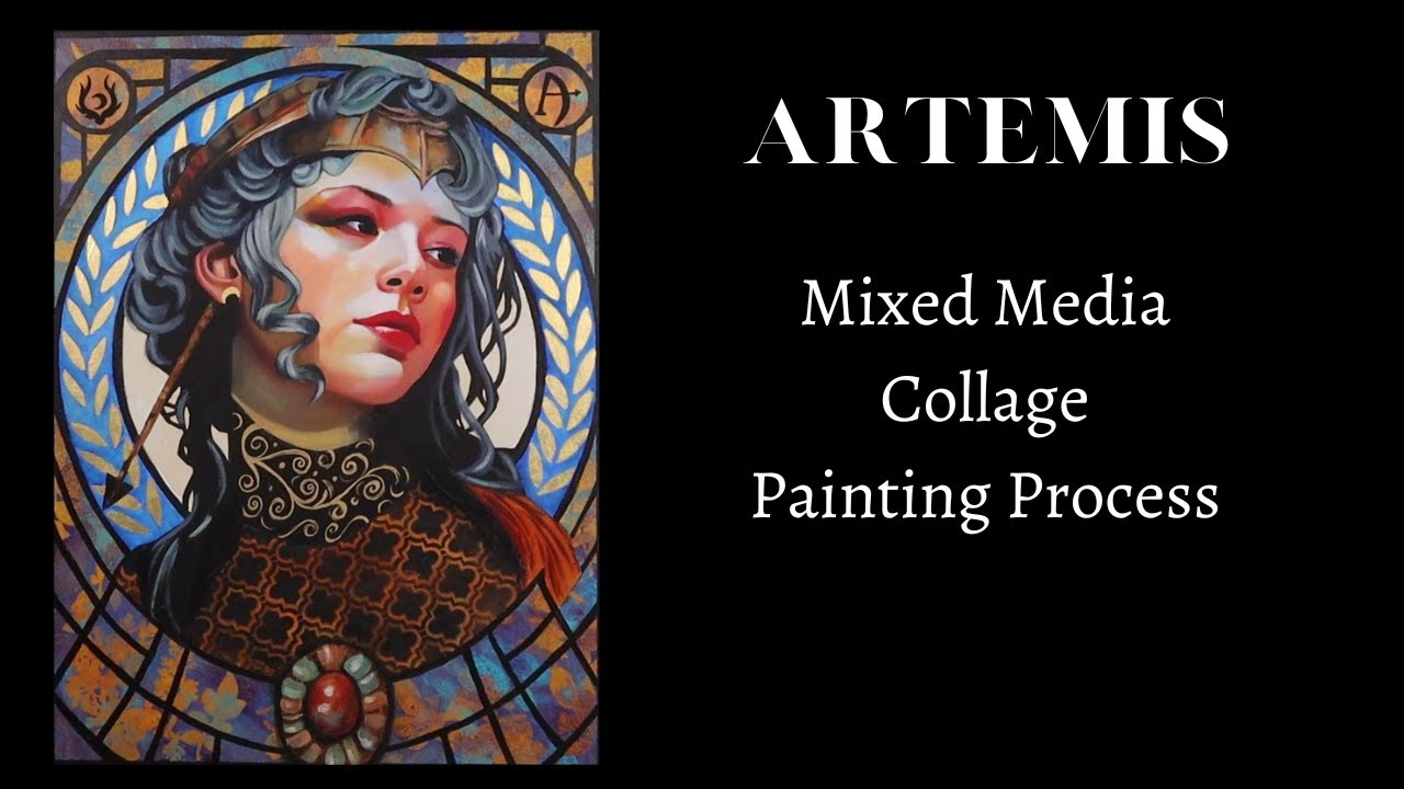 Mixed Media Collage Painting. Art Nouveau Inspired.