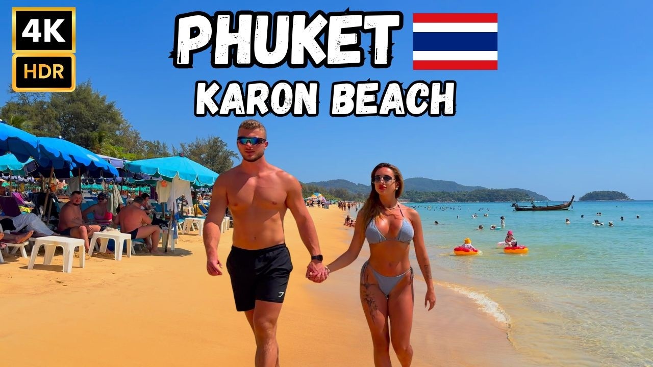 [4K] Phuket, Karon Beach 🇹🇭 Walking Tour — Sunny Day at the Best Beach in Phuket (March 2026)