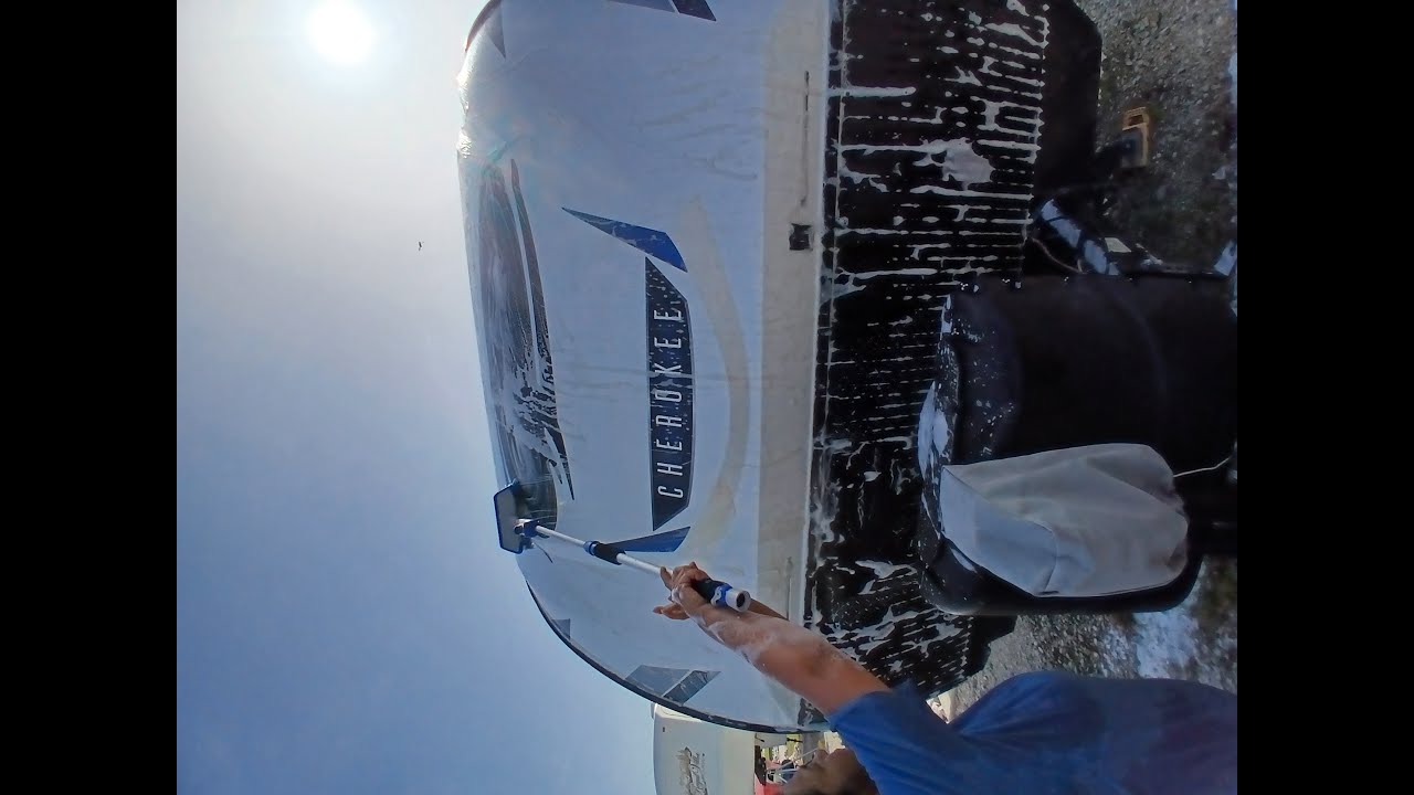 cleaning and polishing a trailer.