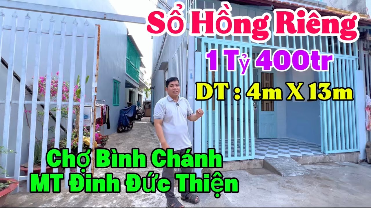 NHÀ SỔ HỒNG RIÊNG . Ngay Đinh Đức Thiện Vào 300m Đúc 1 Lầu Có 3Pn 2Wc . Đúng 1 Tỷ 400tr Full