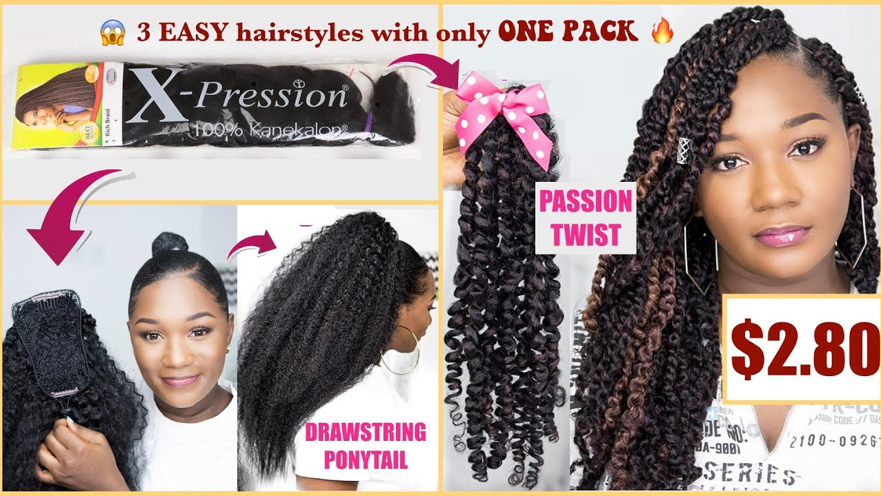 😱 3 Easy AFFORDABLE hairstyles you can do with ONE PACK of X-pression braiding hair for $2.80