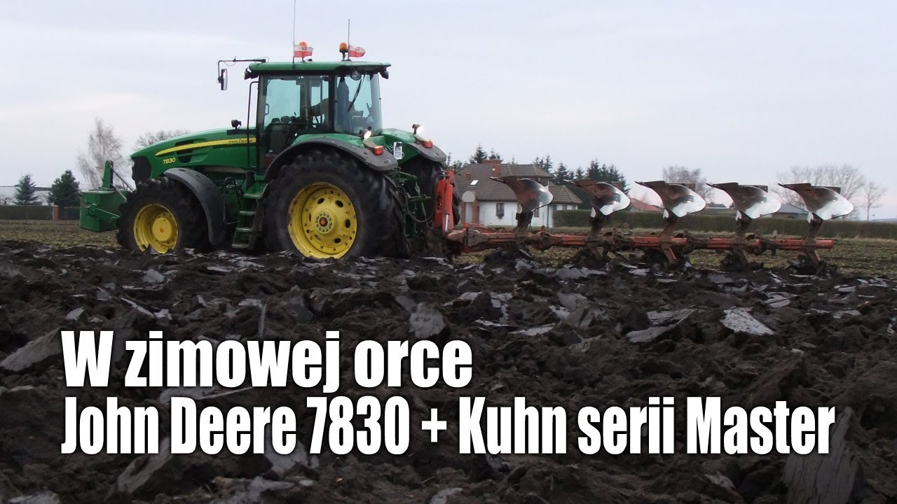 John Deere 7830 z pługiem Kuhn w zimowej orce