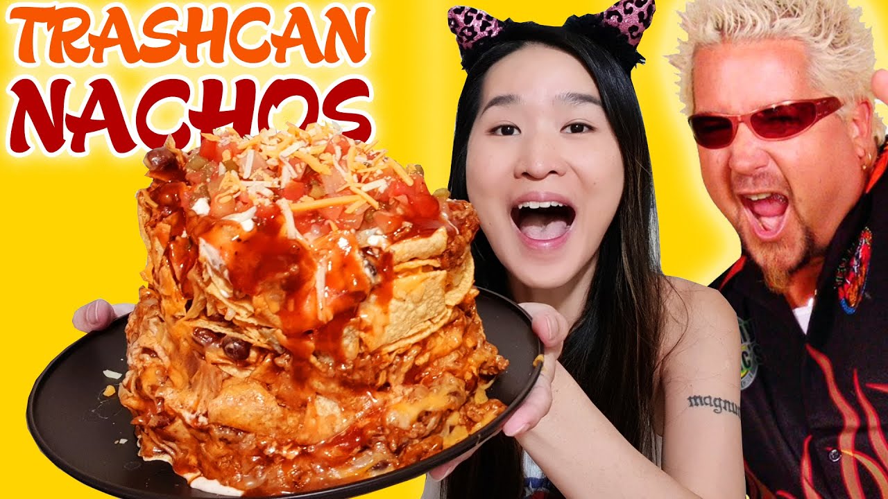 How I Make Guy Fieri's Trashcan Nachos!! Super Cheesy Trash Can Nachos Recipe DIY - Mukbang Asmr