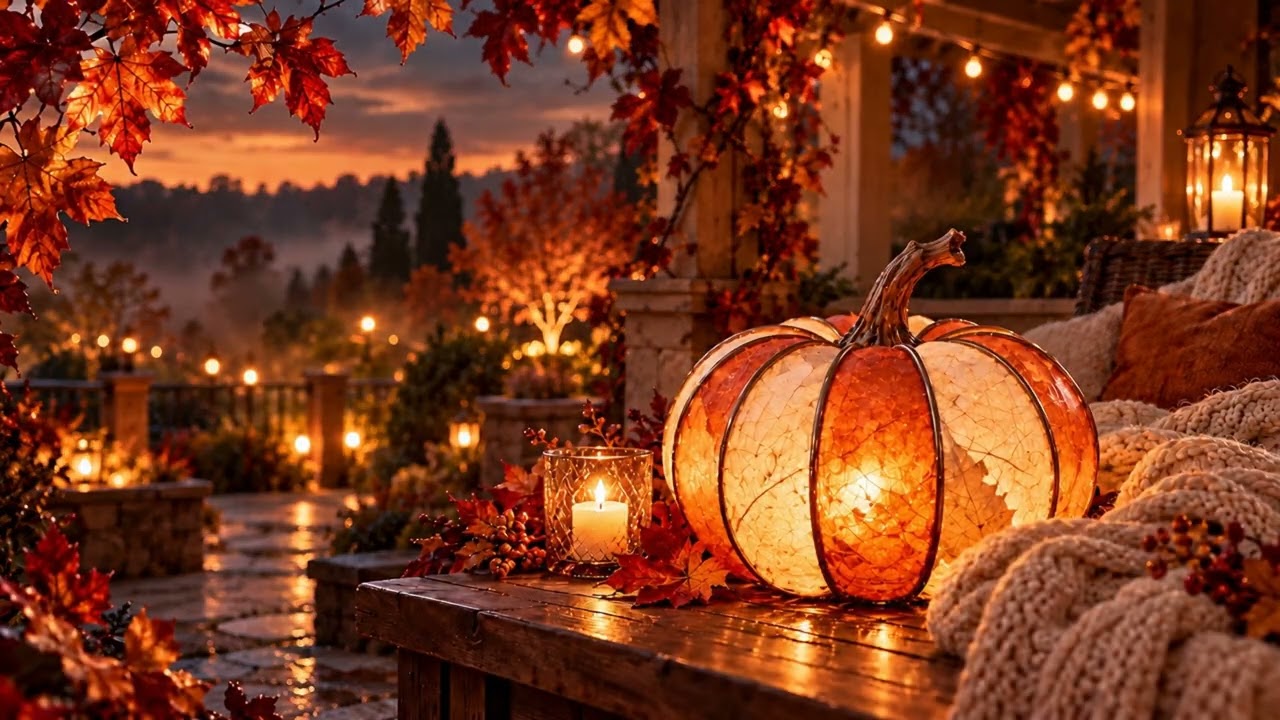 Fall TV Art 4K 🎃 Glowing Pumpkin Lantern by Candlelight | Cozy Autumn Screensaver with Soft Piano
